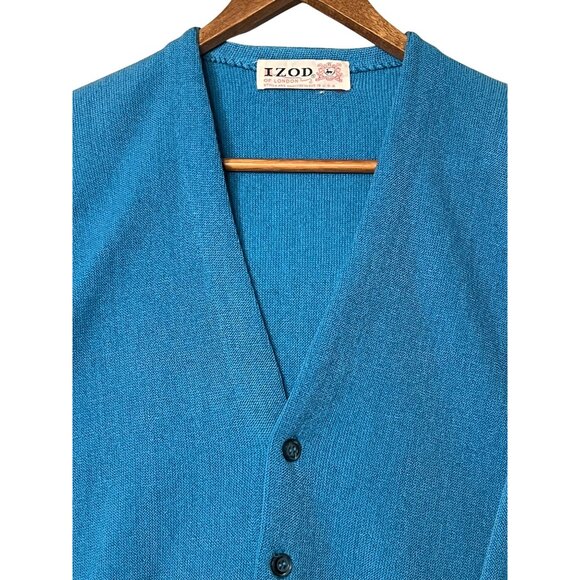 Izod Vintage Men Large Blue Button Cardigan Sweater flaw Golf Preppy Classy USA - Picture 2 of 14